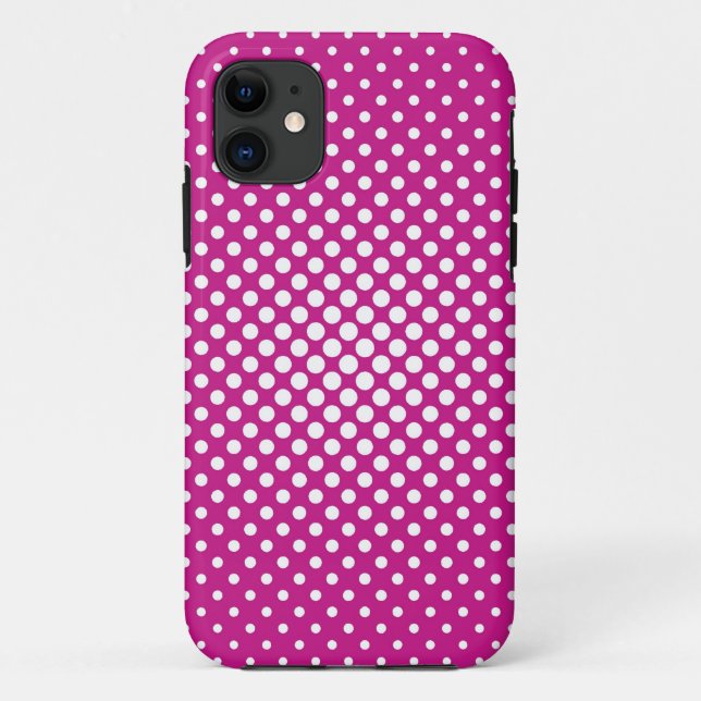 Capa Para iPhone 11 Bolinhas brancas no fundo cor-de-rosa (Verso)