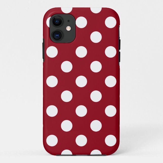 Capa Para iPhone 11 Bolinhas brancas no vermelho Crimson (Verso)