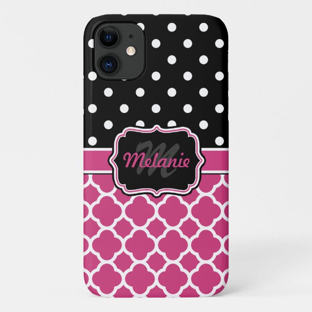 Capa Para iPhone 11 Bolinhas de alcatifa monogramada (Verso)