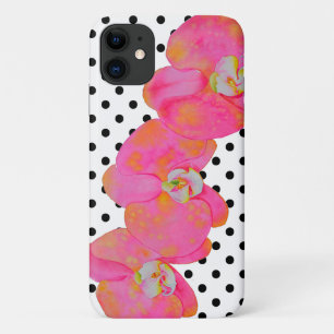 Capa Para iPhone 11 Bolinhas de orquídeas cor-de-água cor-de-rosa retr