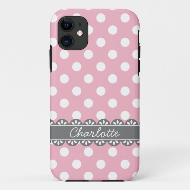 Capa Para iPhone 11 Bolinhas e Cinzas rosa, moveis (Verso)