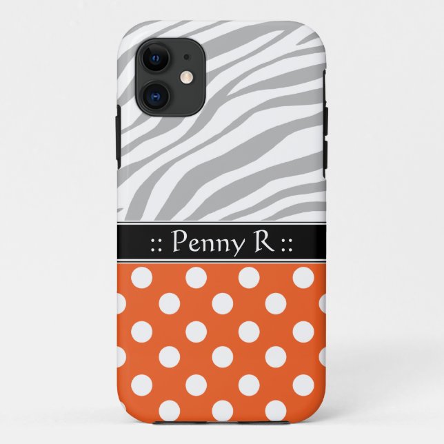 Capa Para iPhone 11 Bolinhas Laranja Zebra Esmaecida Impressão iPhone  (Verso)