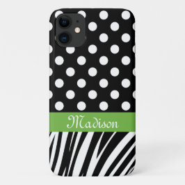 Capa Para iPhone 11 Bolinhas Negras Zebra Stripe Nome Verde