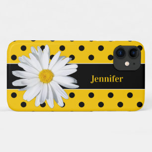 Capa Para iPhone 11 Bolinhas pretas e amarelas, caso Daisy iPhone 11