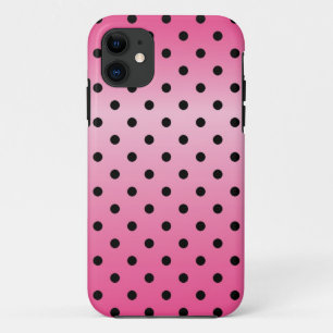 Capa Para iPhone 11 bolinhas pretas legal, cor-de-rosa brilhante