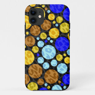 Capa Para iPhone 11 Bolinhas Retro Leopardo Azul-Amarelo