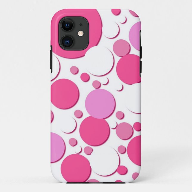 Capa Para iPhone 11 Bolinhas rosa e branca (Verso)