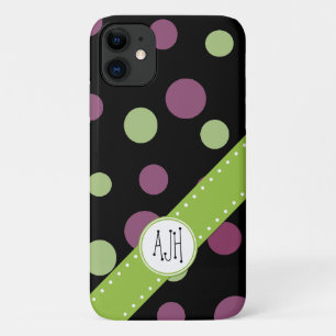 Capa Para iPhone 11 Bolinhas roxas, Bolinhas verdes, Monograma