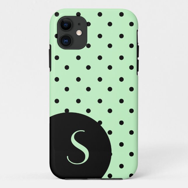 Capa Para iPhone 11 Bolinhas verde e preto Na moda e monograma (Verso)