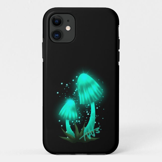 Capa Para iPhone 11 Boné Pixie Psicodélico Brilhando Cogumelo Ciano (Verso)