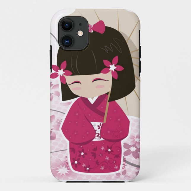 Capa Para iPhone 11 Boneca bonito de Sakura Kokeshi (Verso)