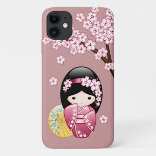 Capa Para iPhone 11 Boneca Kokeshi da Primavera - Geisha Japonesa Fofa