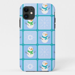 Capa Para iPhone 11 Boneco de neve e flocos de neve xadrez de inverno