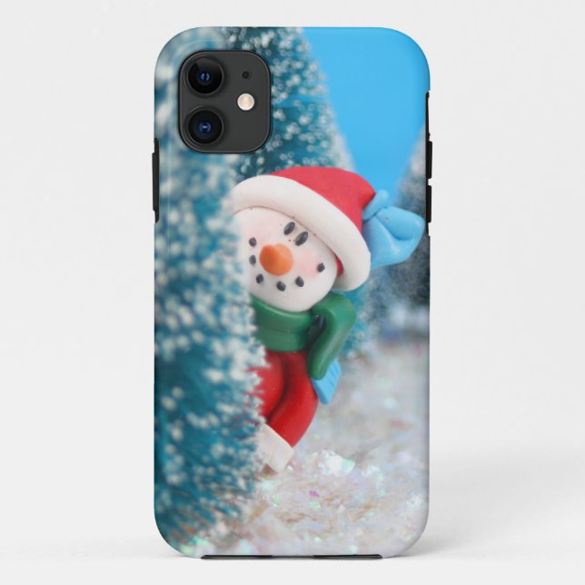Capa Para iPhone 11 Boneco de neve que esconde ou que espreita atrás (Verso)