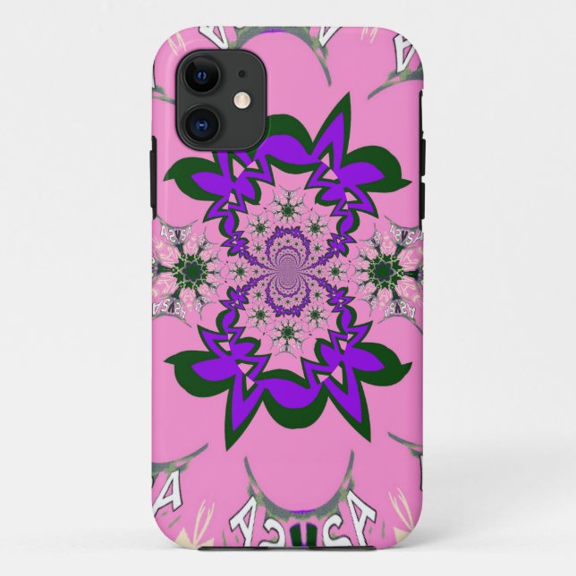 Capa Para iPhone 11 Bonita Bebê Rosa Floral Roxo-Forte Arte-Motif (Verso)