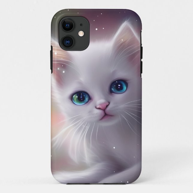 Capa Para iPhone 11 Bonita Fantasia Branca Fluffy Cat (Verso)
