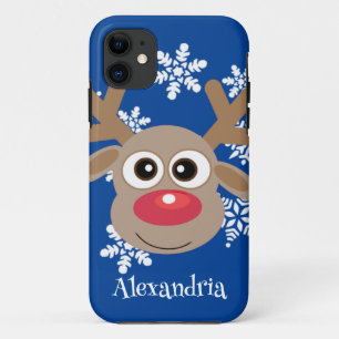 Capa Para iPhone 11 Bonita Reindeer Cartoon de Natal Azul