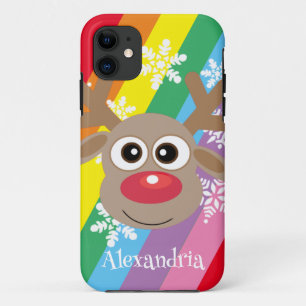 Capa Para iPhone 11 Bonita Reindeer Cartoon de Natal Divertido Arco-Ír