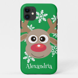 Capa Para iPhone 11 Bonita Reindeer Cartoon de Natal Verde