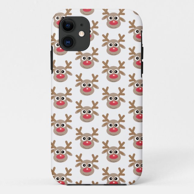 Capa Para iPhone 11 Bonita Reindeer Cartoon Padrão Natal Branco (Verso)