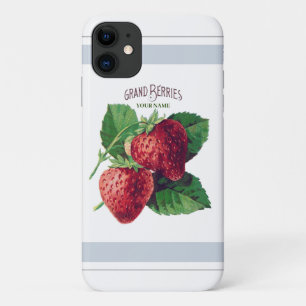 Capa Para iPhone 11 Bonita Vintage Strawberry Berry Fruta Adicione Seu