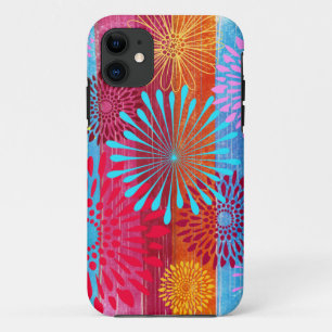 Capa Para iPhone 11 Bonito aberturas coloridas de flores em tiras larg
