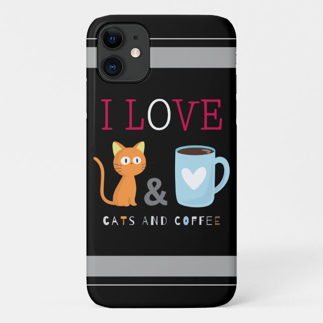 Capa Para iPhone 11 Bonito, adoro gatos e café preto (Verso)