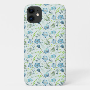 Capa Para iPhone 11 Bonito Azul Olhos Aquarela Floral