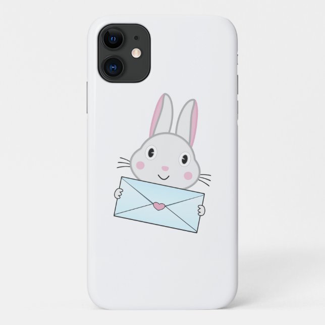 Capa Para iPhone 11 Bonito coelhinho segurando carta de amor (Verso)