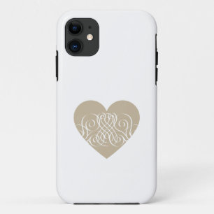 Capa Para iPhone 11 Bonito Dourado / Beige Heart com Filigre Branco
