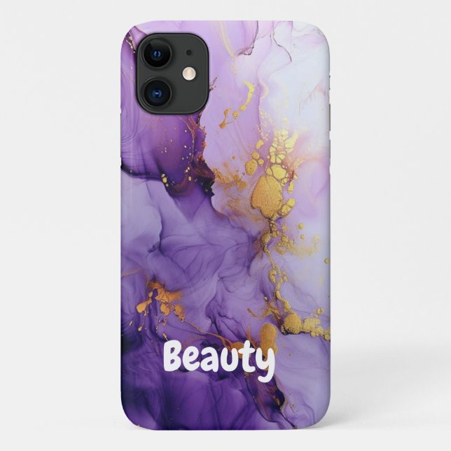 Capa Para iPhone 11 Bonito Faux Iridescente com Nome Case-Mate (Verso)