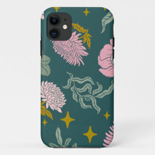 Capa Para iPhone 11 Bonito floral com turquesa fundo Girly chic