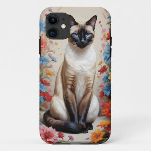 Capa Para iPhone 11 Bonito gato siamês nas flores