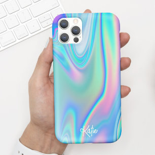 Capa Para iPhone 11 Bonito Moderno Iridescente com Nome