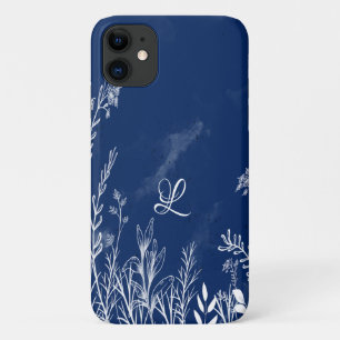 Capa Para iPhone 11 Bonito Monograma de Doodes de Flor Selvagem