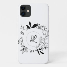 Capa Para iPhone 11 Bonito Monograma de Porodle Flores Selvagens