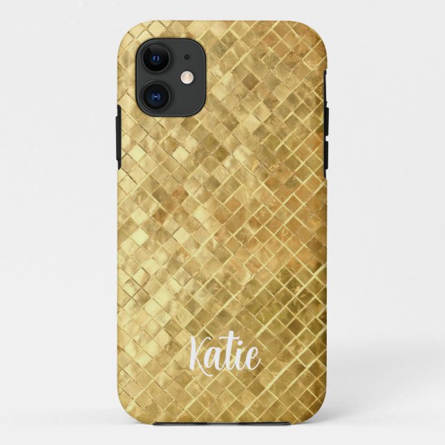 Capa Para iPhone 11 Bonito Nome Dourado Moderno Faux Personalizado (Verso)