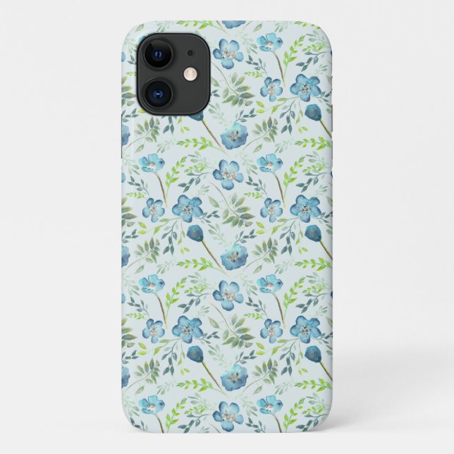 Capa Para iPhone 11 Bonito Olhos Azuis Aquarela Floral (Verso)
