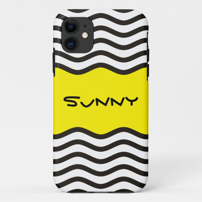 Capa Para iPhone 11 Bonito ondas brancas pretas + seu backgr. & texto (Verso)