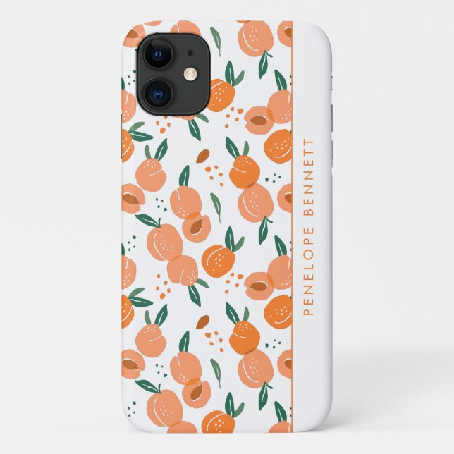 Capa Para iPhone 11 Bonito padrão de pêssego de verão | Monograma (Verso)