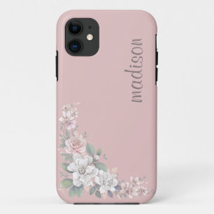 Capa Para iPhone 11 Bonito rosa e Rosas de marfim