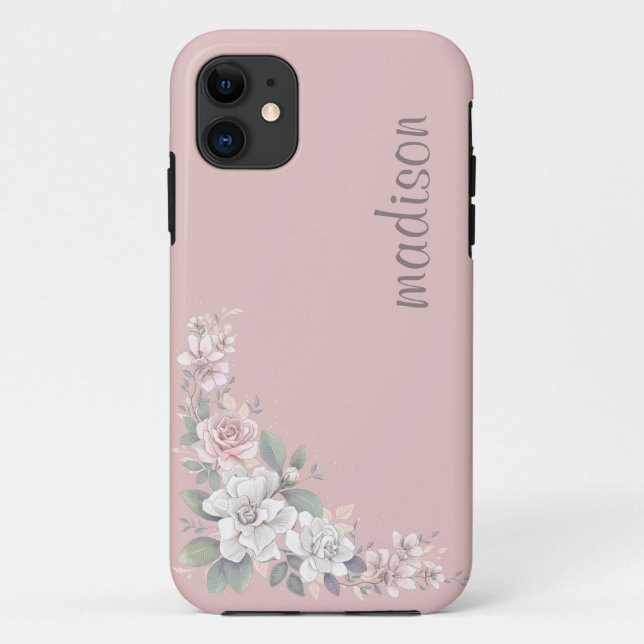 Capa Para iPhone 11 Bonito rosa e Rosas de marfim (Verso)