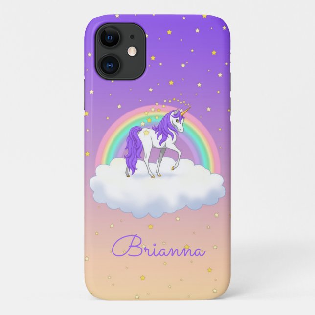 Capa Para iPhone 11 Bonito Roxo Sonhos Doce Arco-Íris Unicórnio (Verso)