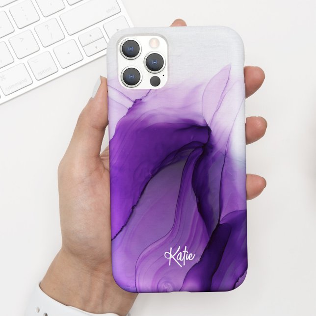Capa Para iPhone 11 Bonito Tinta de Aquarela Roxa Roxa com Nome (Criador carregado)