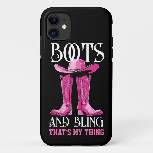 Capa Para iPhone 11 Boots e Bling Rosa Essa é a minha coisa (Verso)