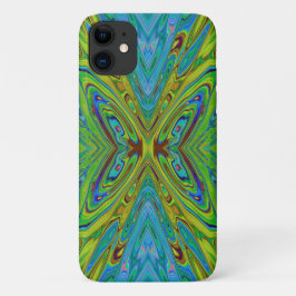 Capa Para iPhone 11 Borboleta Abstrata Chartreuse e Azul Trippy