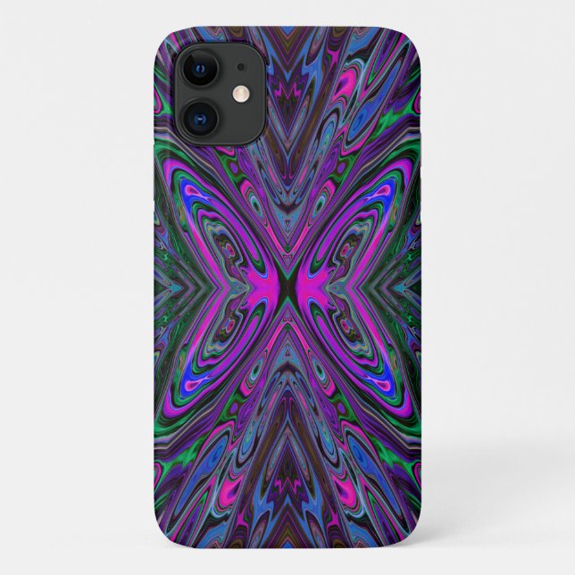 Capa Para iPhone 11 Borboleta Abstrata Magenta, Azul e Verde Alucinant (Verso)