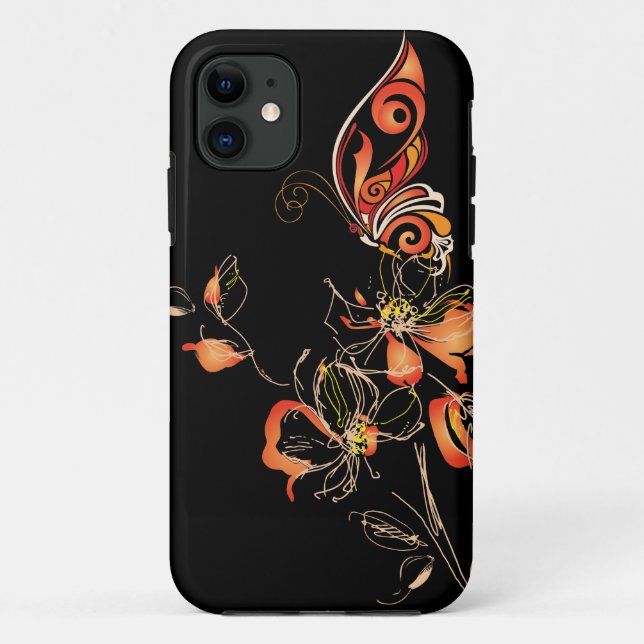 Capa Para iPhone 11 Borboleta abstrato laranja e Floral (Verso)