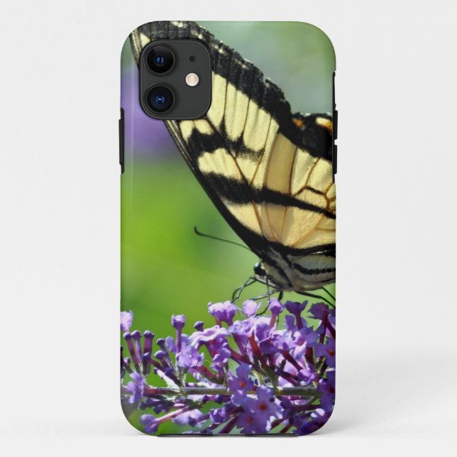 Capa Para iPhone 11 Borboleta Amarela e Preta sobre Lavanda (Verso)