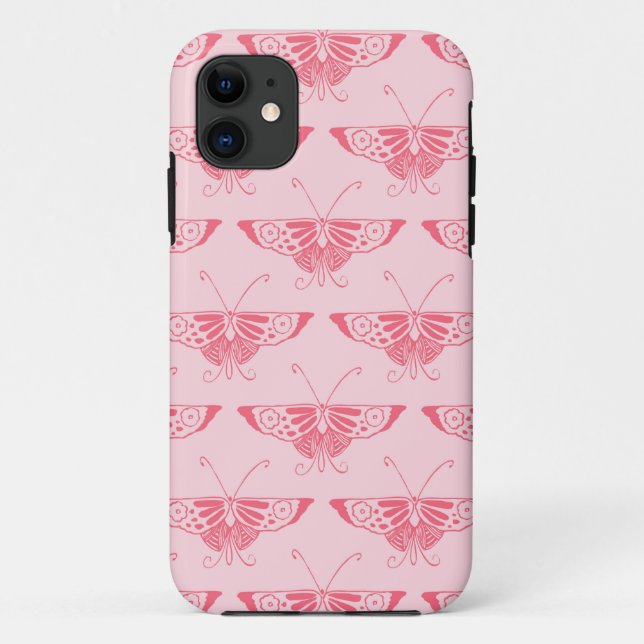 Capa Para iPhone 11 Borboleta Art Déco estilizada - rosa coral (Verso)